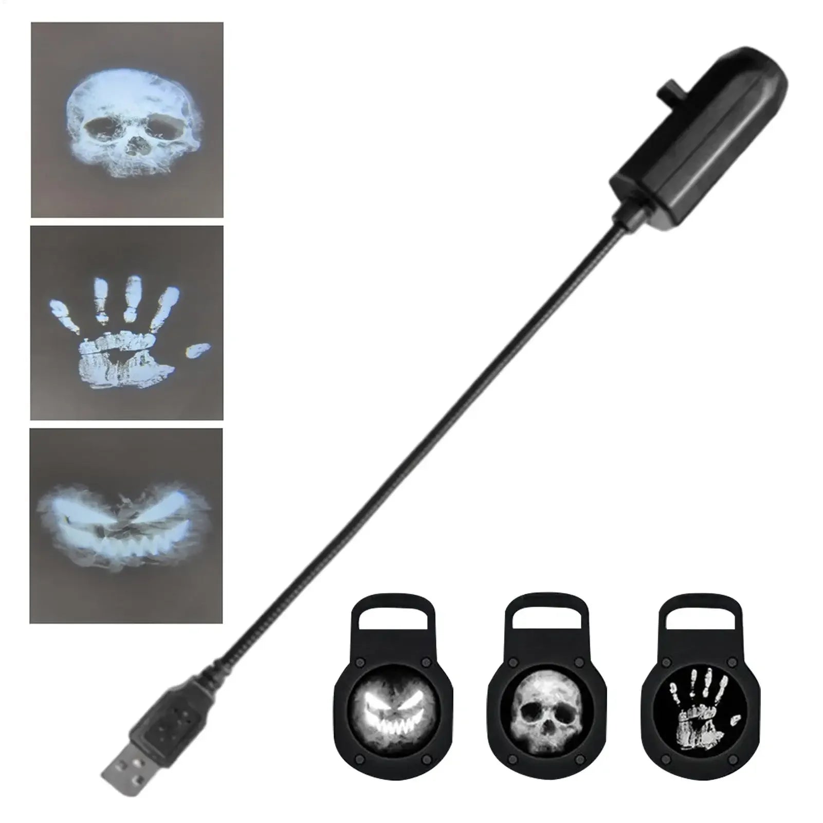 Halloween USB Projector Light Skull NightLight Ghost LED Lamp 360Degree Rotating Switchable Pattern Design Dark & Night Ambiance Oasis Select
