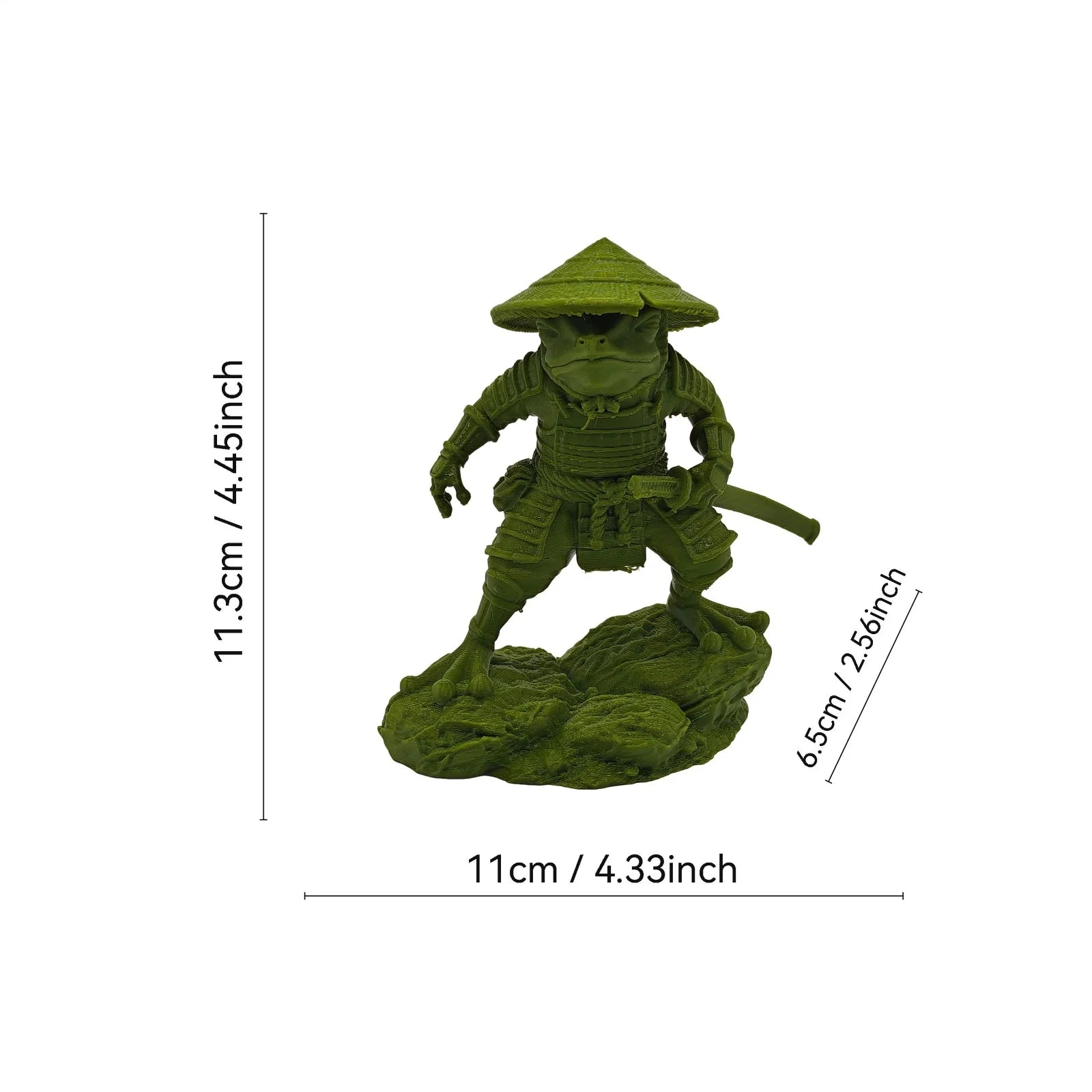 3D Samurai Frog Statue with Retro Bamboo Hat Armor Japanese Warrior Frog Desktop Figurine Study Tea Table Entryway Decorative Oasis Select green
