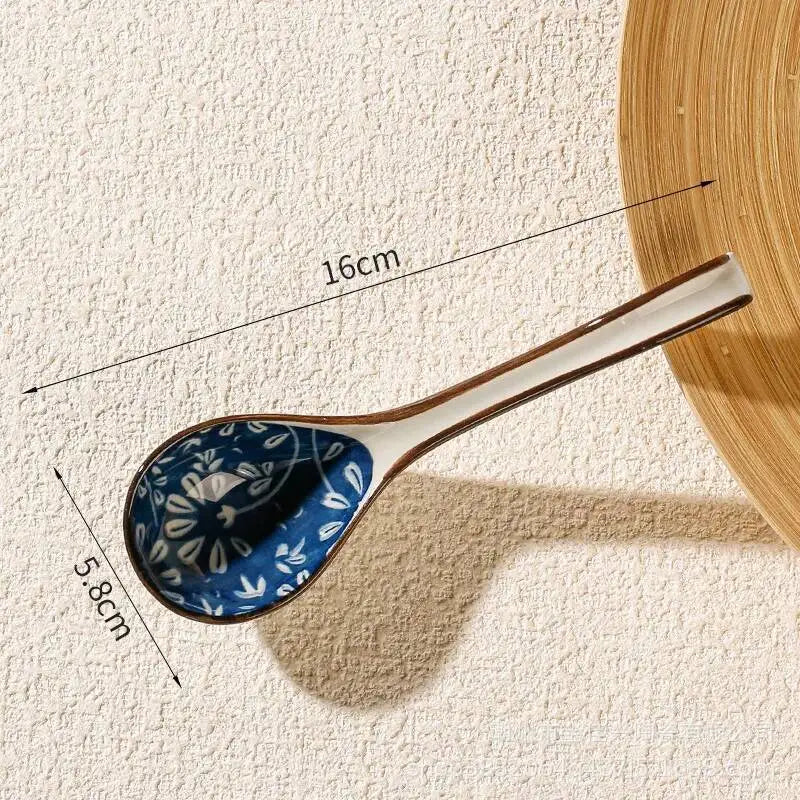 Japanese Blue And White Ceramic Spoon Extended Length For Soup And Noodle Serving Kitchen Tablewear Oasis Select 30