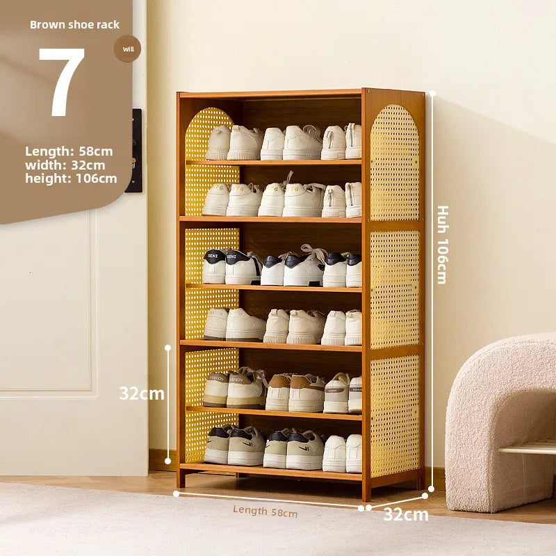Simple shoe cabinet home door multi-layer baffle shoe rack corridor entrance economical home storage simple shoe cabinet Oasis Select Brown 7-58