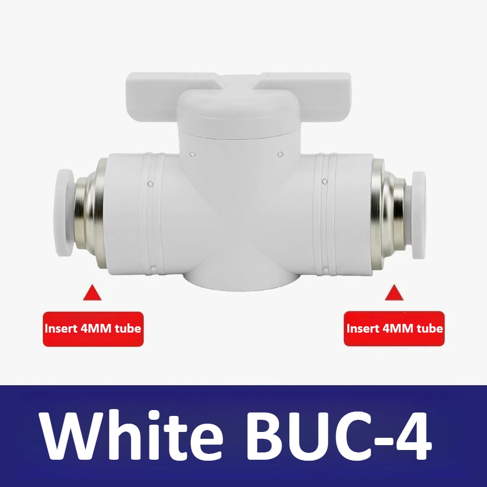 Black White BUC-4mm/6mm/8mm/10mm/12mm Pneumatic Switch Quick Insertion PU Air Pipe Joint Hand Valve Current Limit Air Valve Ball Oasis Select White 04 Direct to BUC