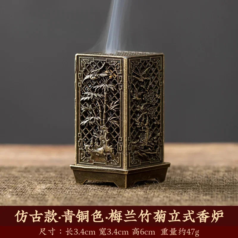 Square Vertical Incense Burner Small Xiangyun Alloy Incense Holder Indoor Aromatherapy Home Ornament Chinese Plum Inense Burners Oasis Select bamboo