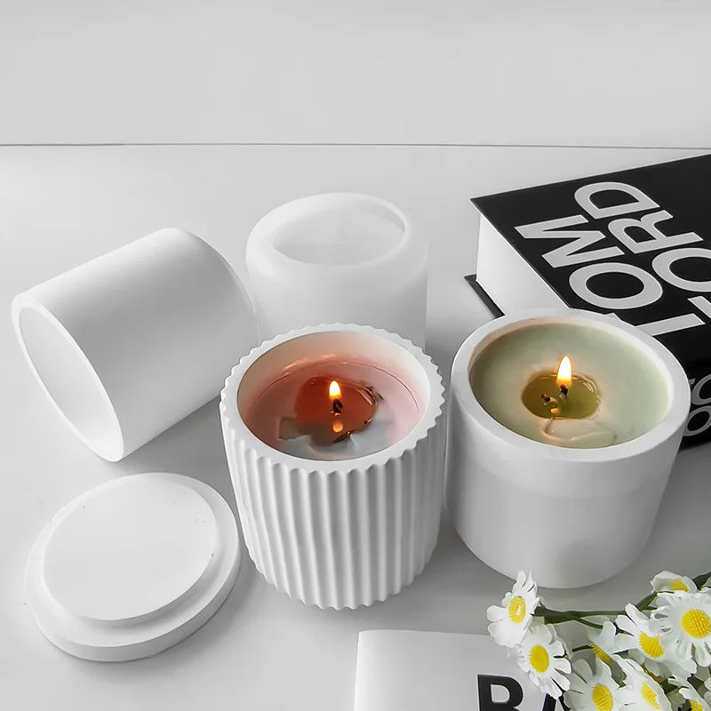 Candle Vessel Silicone Mold Cylindrical Ribbed Smooth Concrete Resin Plaster Mold for DIY Candle Holder Planter Storage Jar Oasis Select