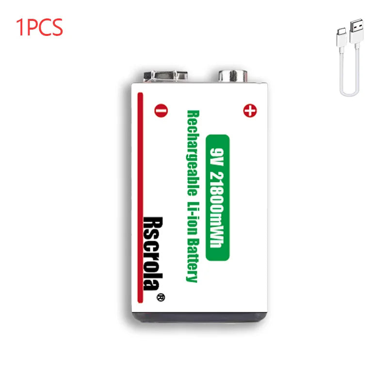 Rscrola USB 9V Rechargeable Battery 21800mWh USB Type-C Rechargeable 9V Li-ion Battery for RC Helicopeter Model Multimeter Toy Oasis Select 1 pcs 9V Battery 9v