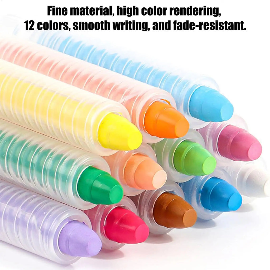 Dustless Chalk 12 Colored Water-soluble Chalk Erasable Non Dirty Hands Dust Free Chalk Blackboard Graffiti Painting Solid Chalk Oasis Select