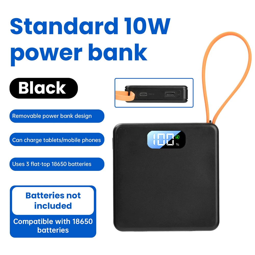 3 Slots 18650 Battery Box DIY Power Bank Kit 10W / 22.5W No Welding Battery Case Fast Charging Case With Charge Cable Oasis Select Black 10W