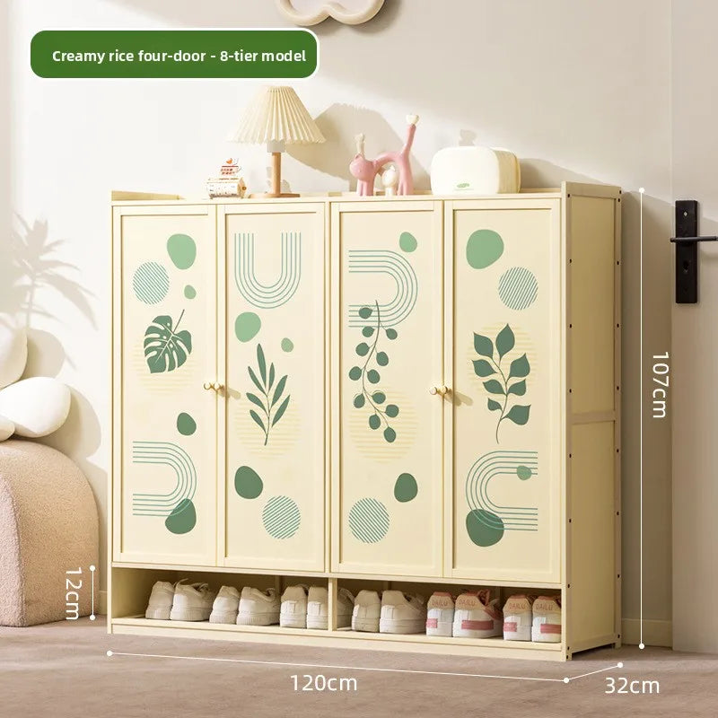 Cream style shoe cabinet Solid wood household door wabi-sabi style foyer cabinet Modern simple large-capacity balcony locker Oasis Select 4-8