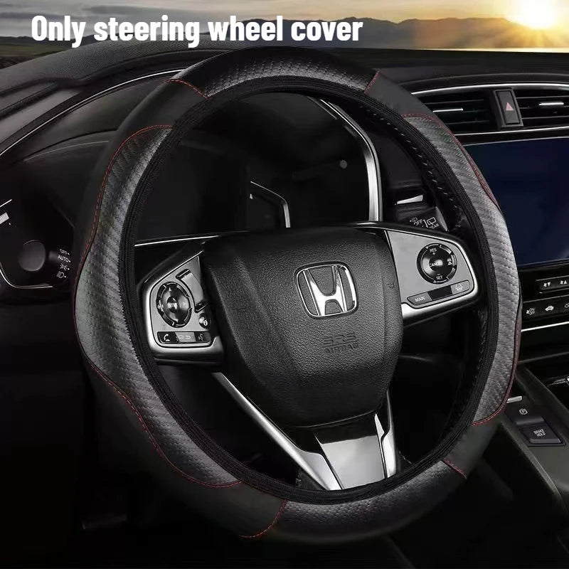 Practical ringless stretch car steering wrap, new carbon fiber leather elastic band steering wheel cover Oasis Select Black