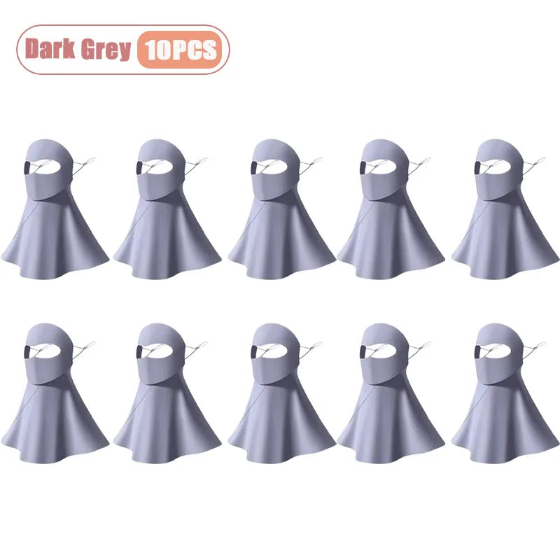 1-10PCS Ice Silk Face Mask Women Cooling Breathable UV Protection Eye Cover Summer Sun Mask Dustproof Stylish Face Gaiter Oasis Select Dark Grey-10PCS