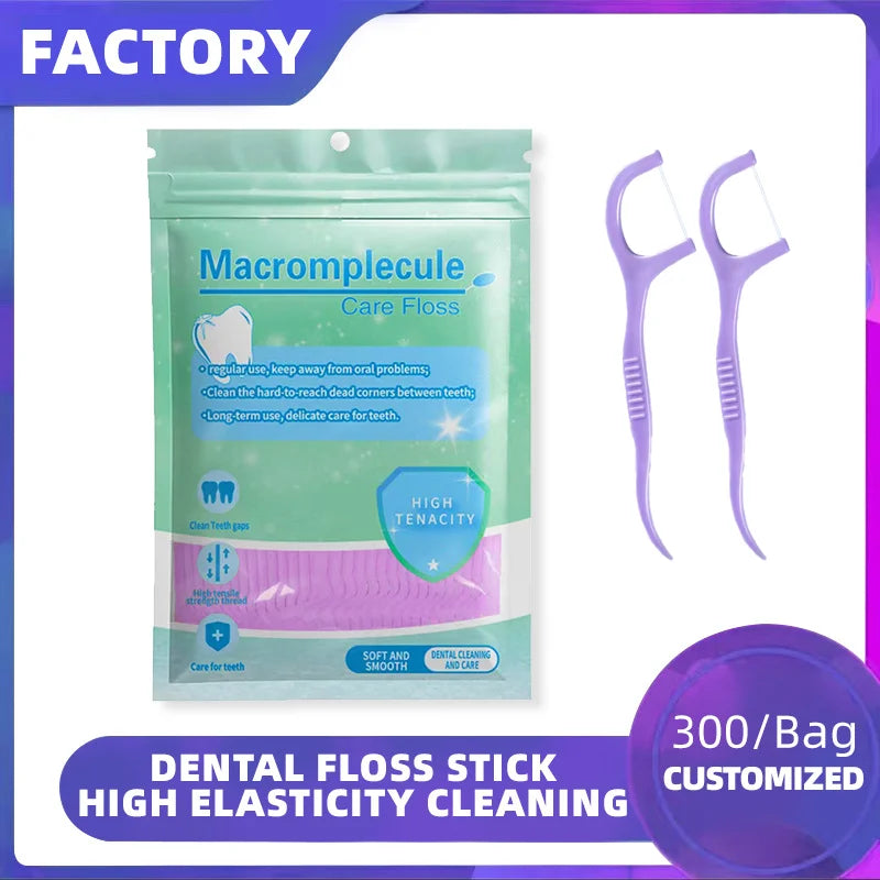 300pcs Mint Adult Dental Floss Sticks - Ultra-Fine Flosser Home Set - Portable Toothpick Thread Dental Floss Box Oasis Select 300pcs Grape