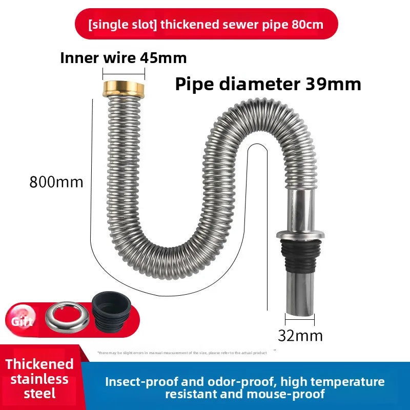 Kitchen Sink Drain Pipe Anti Rat Bite Stainless Steel Sink Strainer Deodorant Wash Basin Sewer Drainer Bathroom Accessories Oasis Select 2
