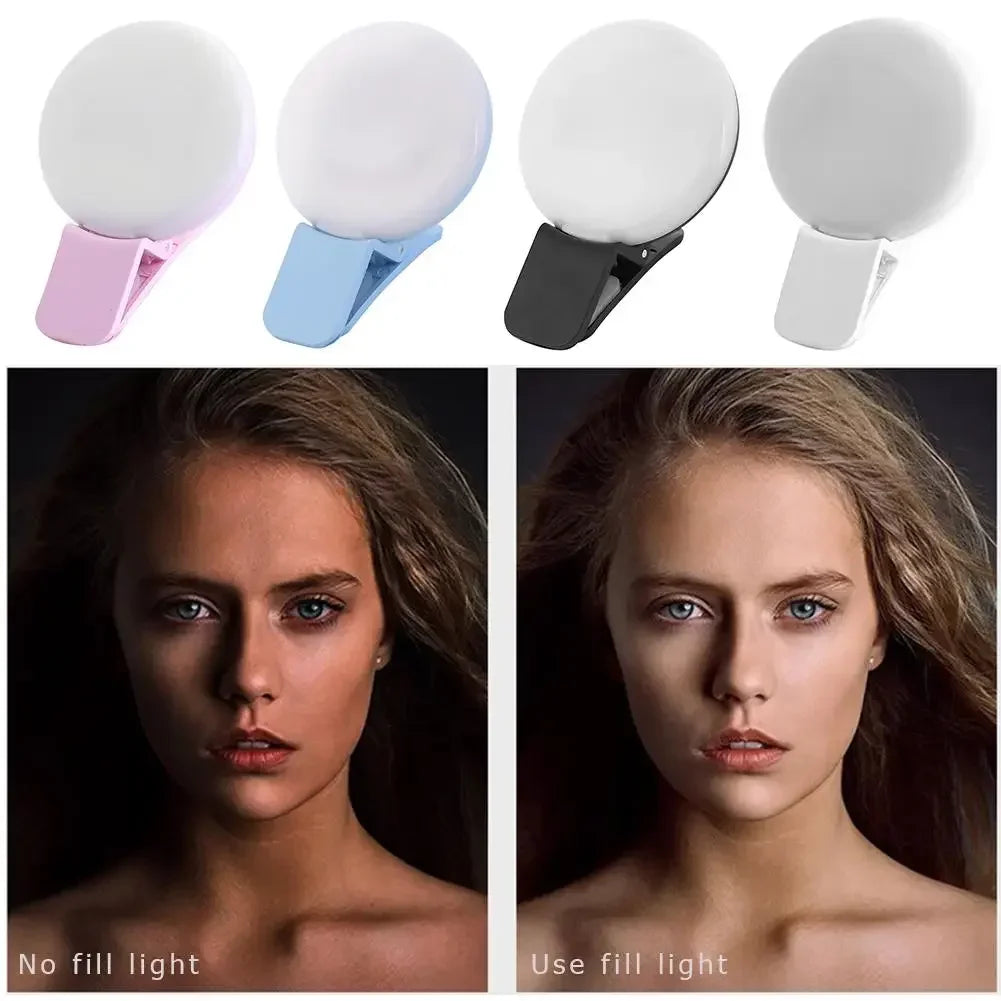 1PC Mobile Phone LED Selfie Ring Light Portable Mini Durable Practical Three Stop Dimming Circle Photography Clip Fill Light Oasis Select