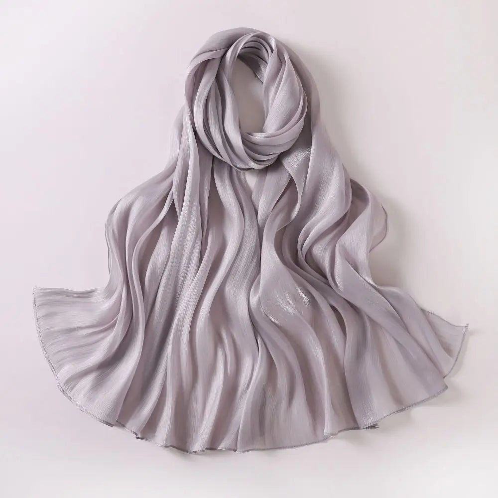 Fashion Solid Color Silk Scarf Chiffon Shining Chiffon Hijab Veil Soft Long Sunscreen shawl Outdoor Oasis Select