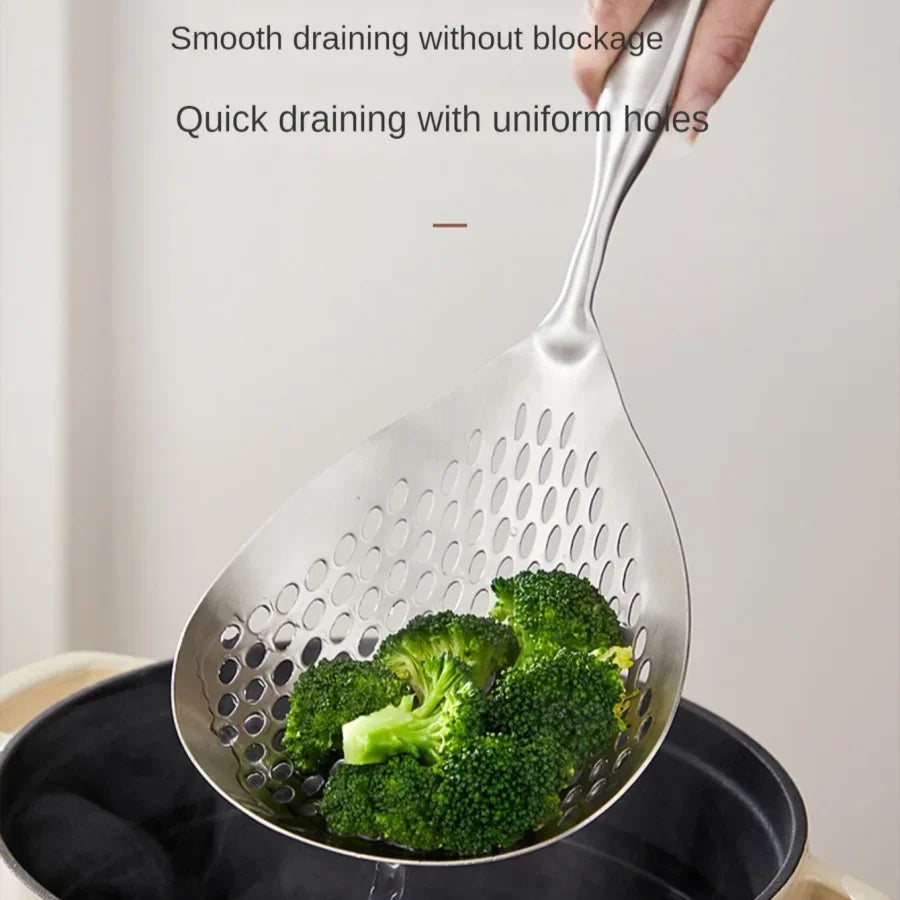 1pc Large Durable Stainless Steel Colander Skimmer Spoon, Heavy Duty Food Strainer Spoon for Frying & Cooking, Kitchen Utensils Oasis Select