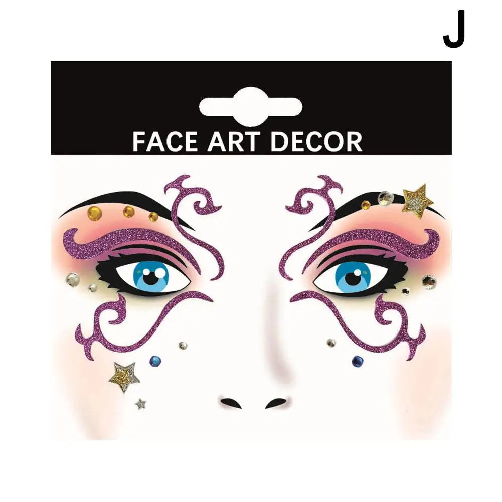 Halloween Theme Face Jewels Rhinestones Temporary Crystal Stickers Face Gems Self- Adhesive Glitter Jewel Tattoo Sticker Makeup Oasis Select J