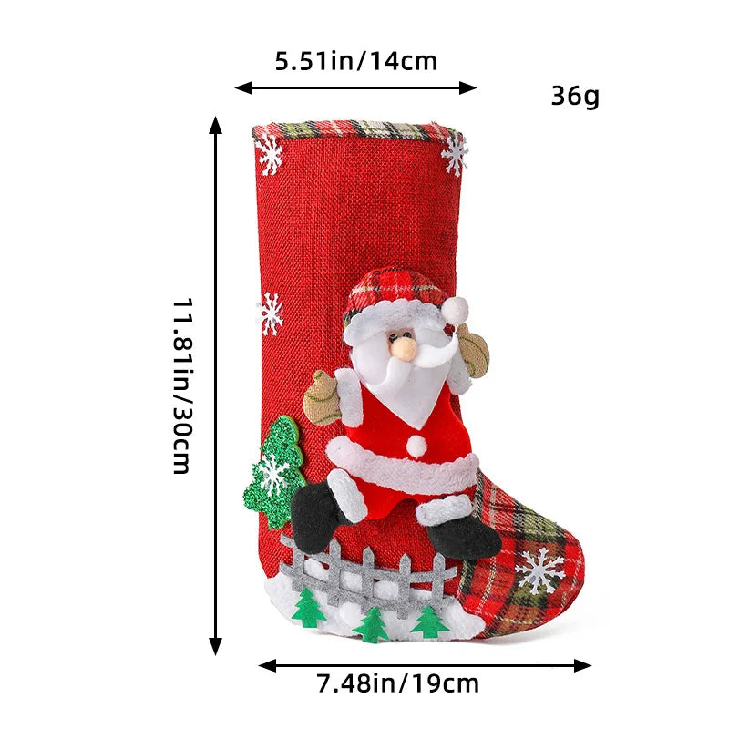 Linen Large Christmas Stocking Fence Christmas Gift Bag Christmas Tree Hanging Ornaments Candy Bag Ornaments Oasis Select M1-6