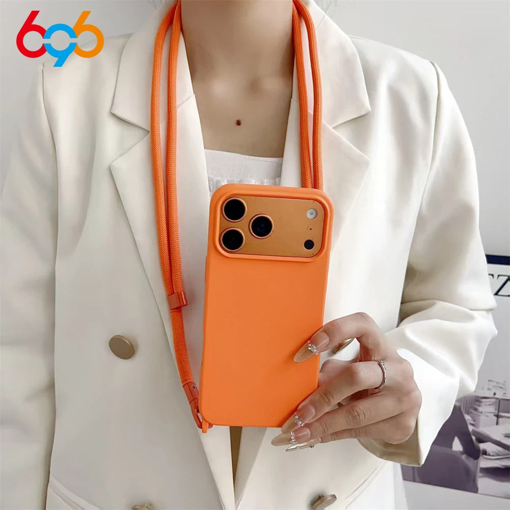 Solid Color Phone Case With Hanging Rope Can Be Slung Diagonally For Iphone 17Promax 17Air 16 Promax 15 14 13 17 Pro Shockproof Oasis Select