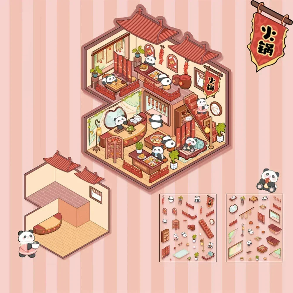3D Cartoon Cabin DIY Scene Stacking Stickers – Reusable Set
