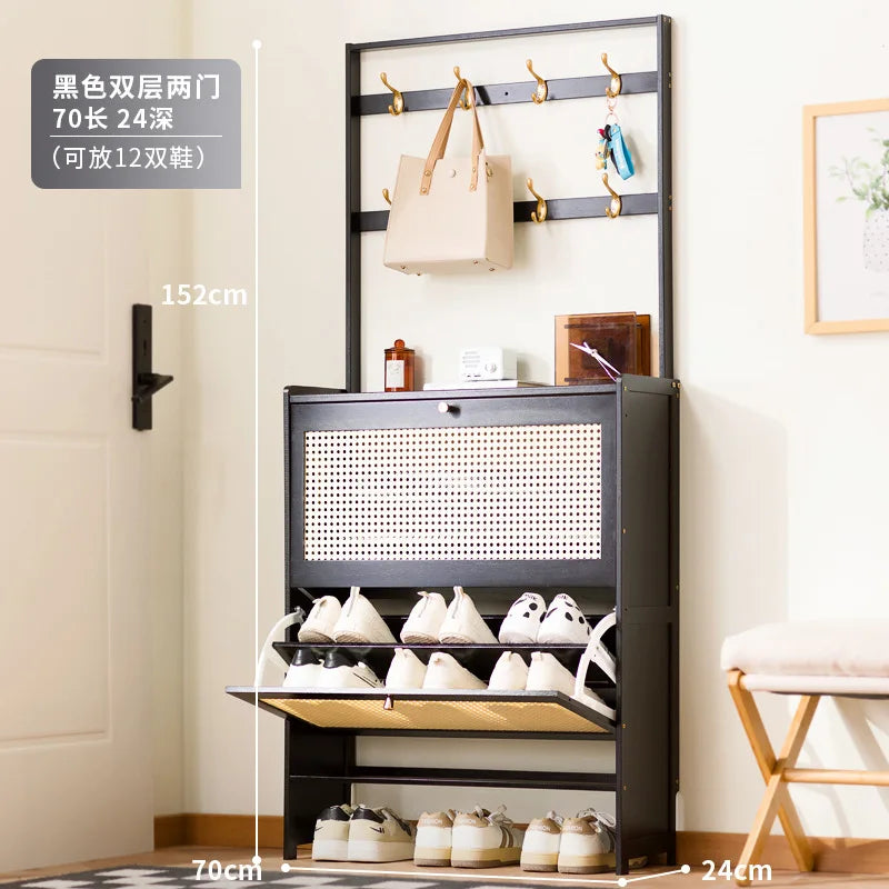 Shoe rack Multi-layer household door Coat rack Entry door Hanging hanger Integrated rental room Shoe rack Simple shoe cabinet Oasis Select Double Black 2-70