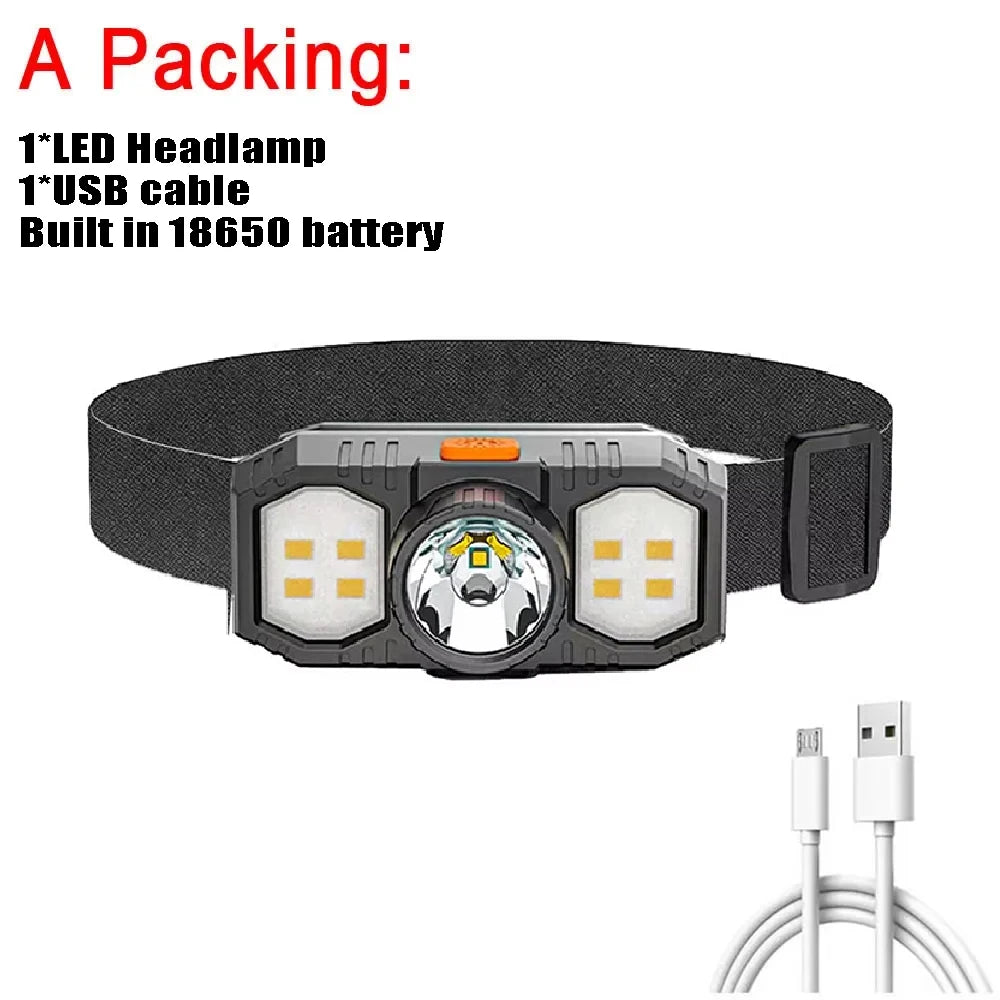 Mini Portable LED Sensor Head Lamp Powerful USB Rechargeable Headlight Lantern Front Light Torch for Camping Working Lantern Oasis Select No Sensor