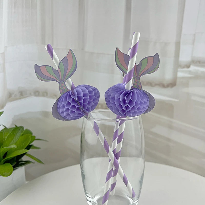 New 10pcs Mermaid Tail Honeycomb Straw Under the Sea Party Decor Girl Mermaid Birthday Decorations Litte Mermaid Party Favor Oasis Select