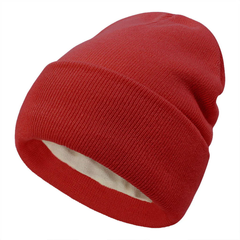 Double-layer knitted hat with fleece lining, solid color acrylic thickened cold hat, women's beanie hat for warmth Oasis Select 5