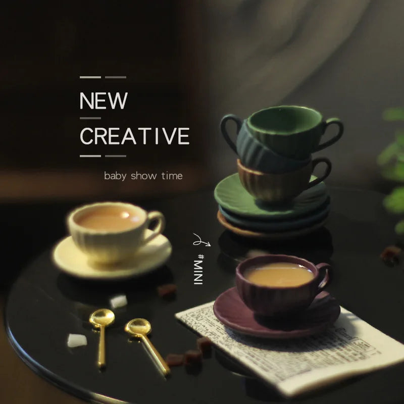 Miniature Coffee Set – Cup, Saucer & Spoon for 1:12 Dollhouse, Fairy Garden Paths & Micro Landscapes, Mini Kitchen Accessories Oasis Select