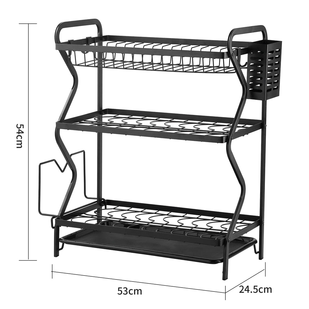 Kitchen Drain Bowl Holder Tableware Water Filter Shelf Household Plates Dish Cutlery Storage Box Oasis Select Layer 3-Black