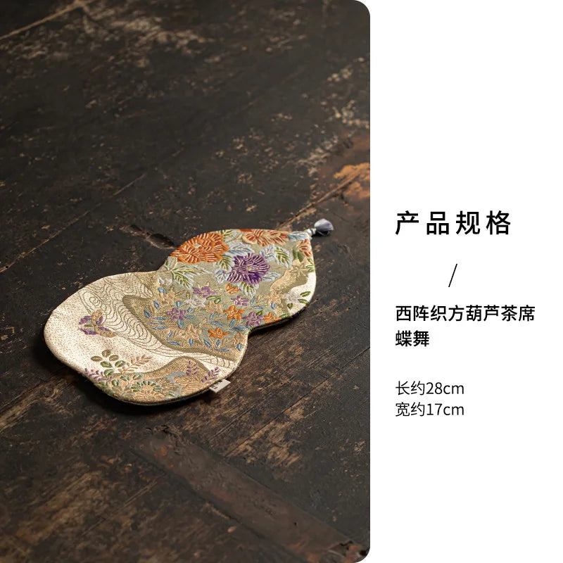 Double-sided Tea Mat Nishijin Weaving Gourd Chinese Zen Style Tea Tablecloth Heat Insulation Mat Teapot Holder Tablecloth Oasis Select - Butterfly Dance White