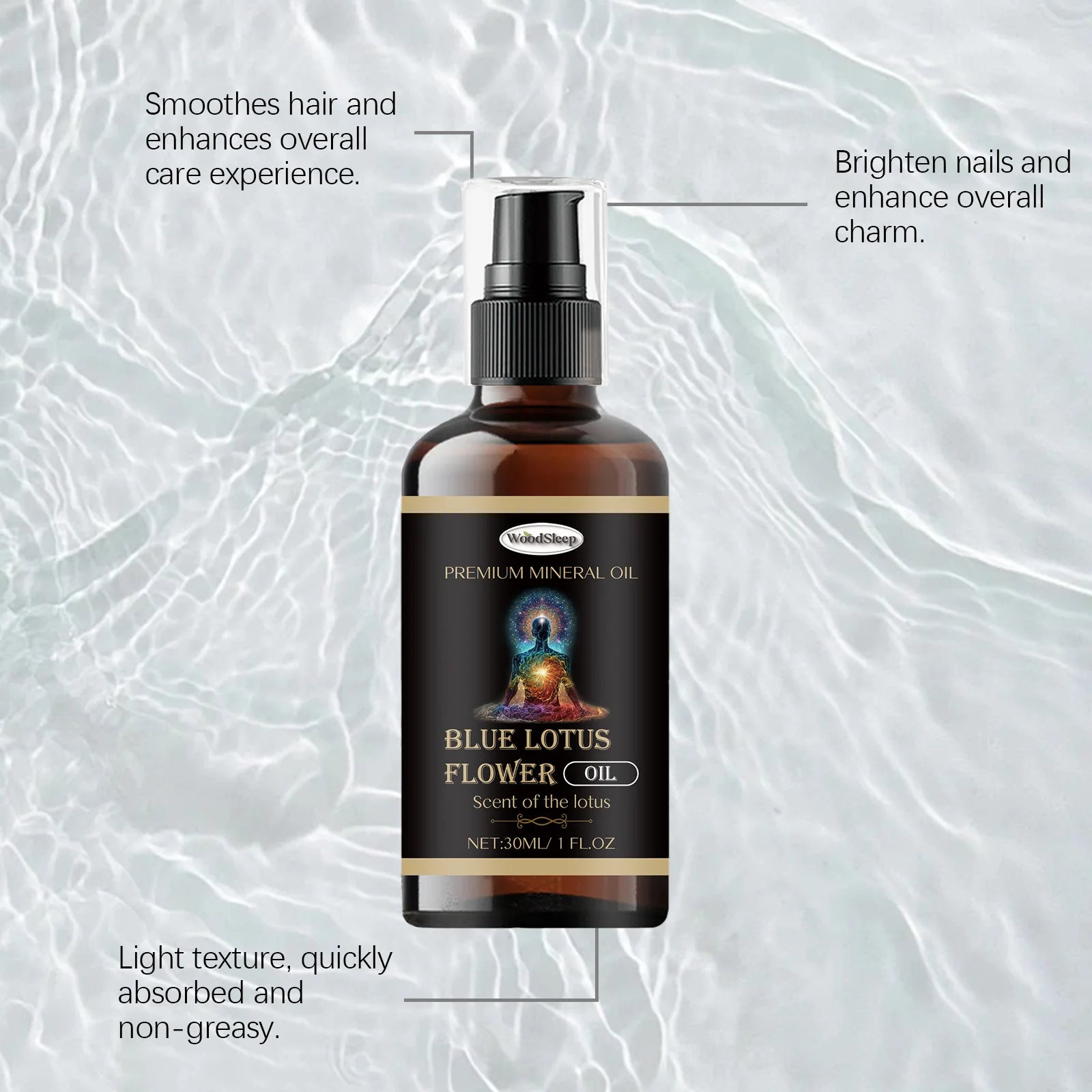 WOODSLEEP Blue Lotus Essential Massage Oil – Hair, Nail & Body Aromatherapy Massage Oil Oasis Select