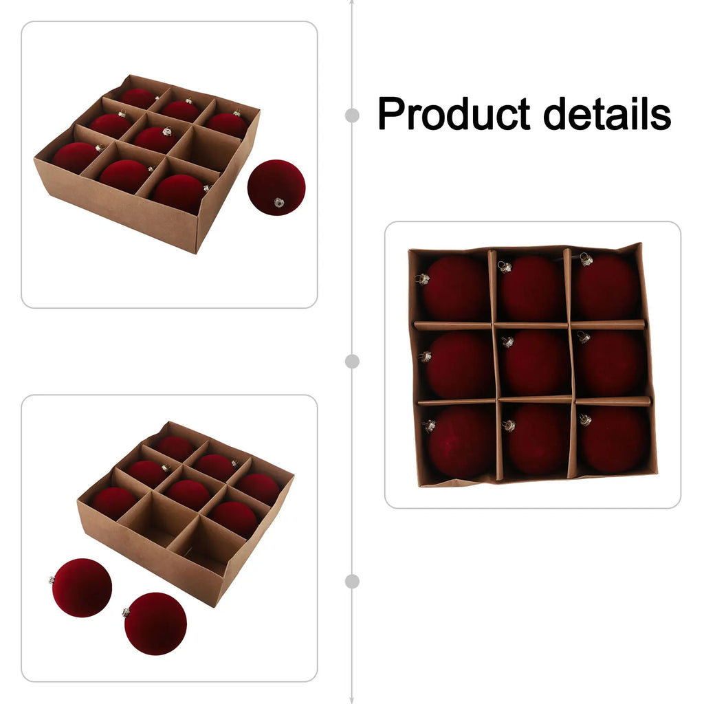 9-Pack Velvet Christmas Ball Ornaments 10cm – Xmas Tree Decor Christmas Ornament Set Oasis Select