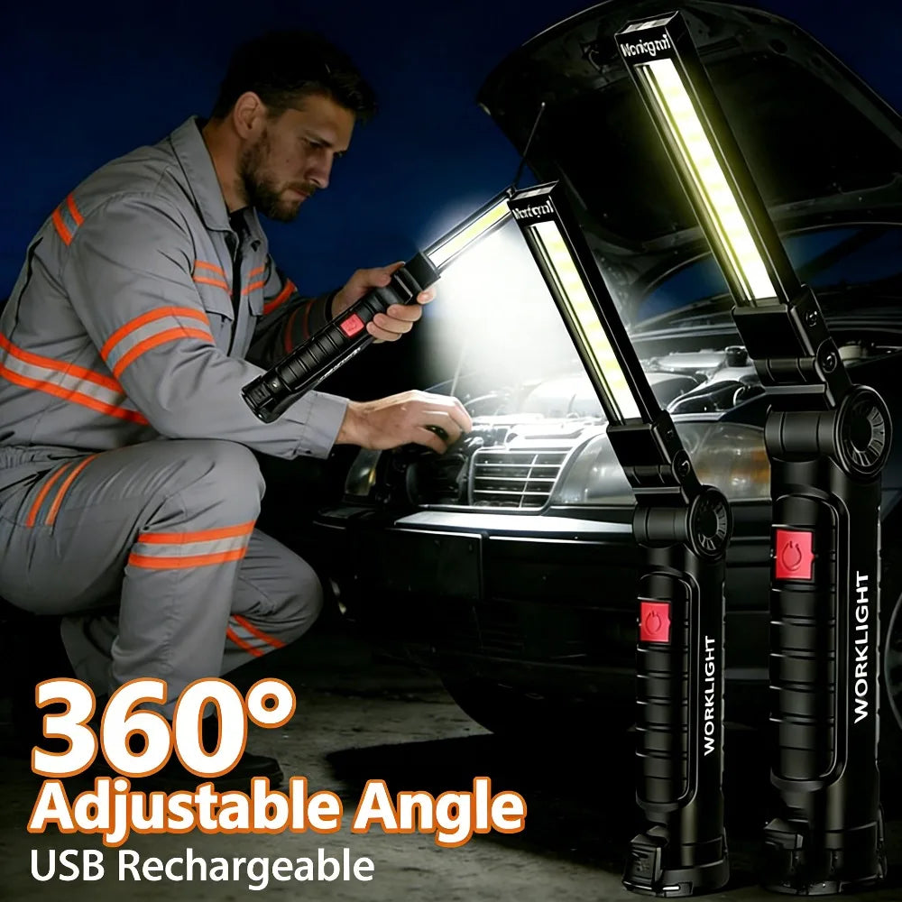Powerful Led COB Work Light Magnetic Base Hook Rechargeable Portable Handheld Flashlight Outdoor Camping Repairing Flashlights Oasis Select