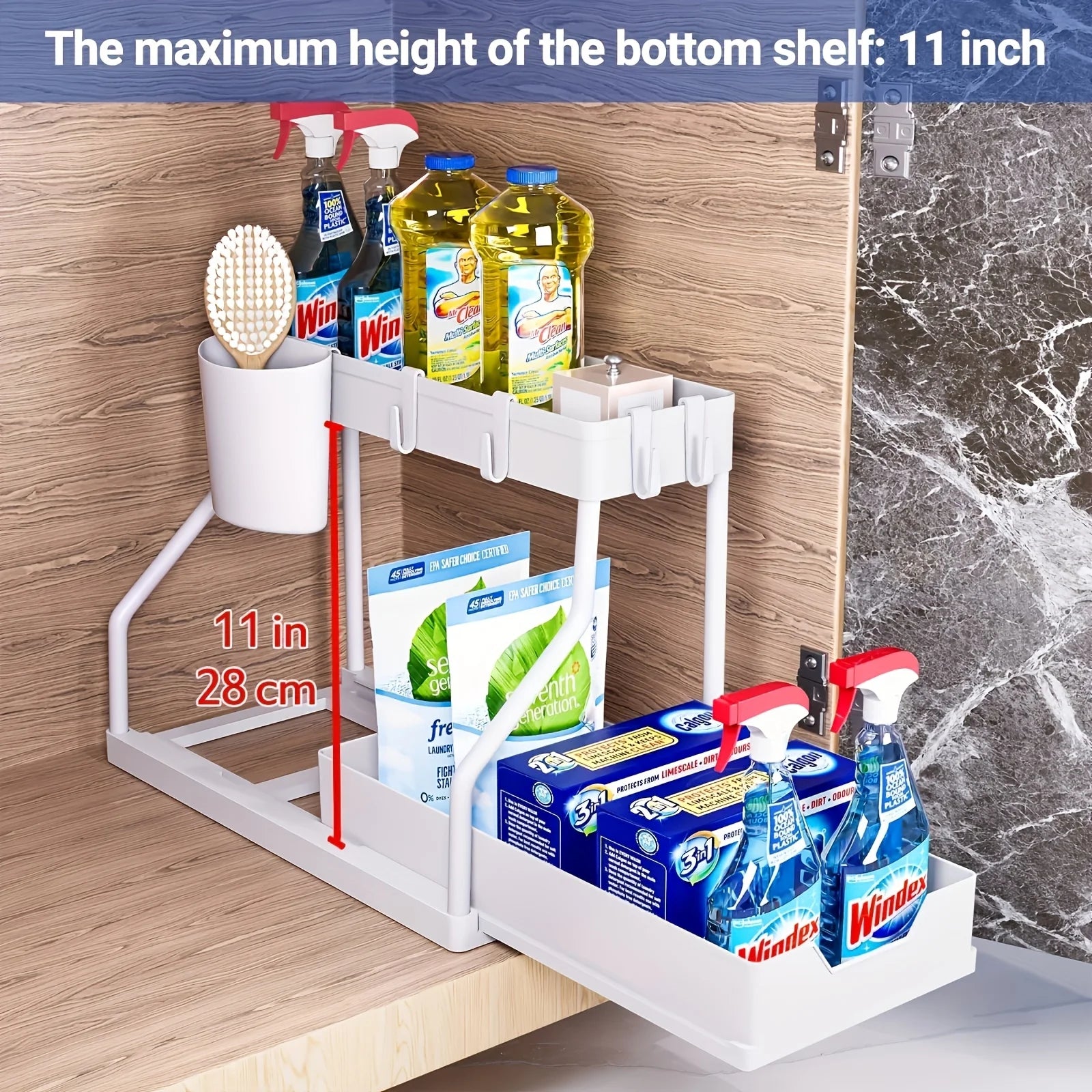 Space Saving 2 Tier Pull Out Storage Box Durable Large Capacity Kitchen Bathroom Essential Drawer Organizer Oasis Select WHITE1 2-tier