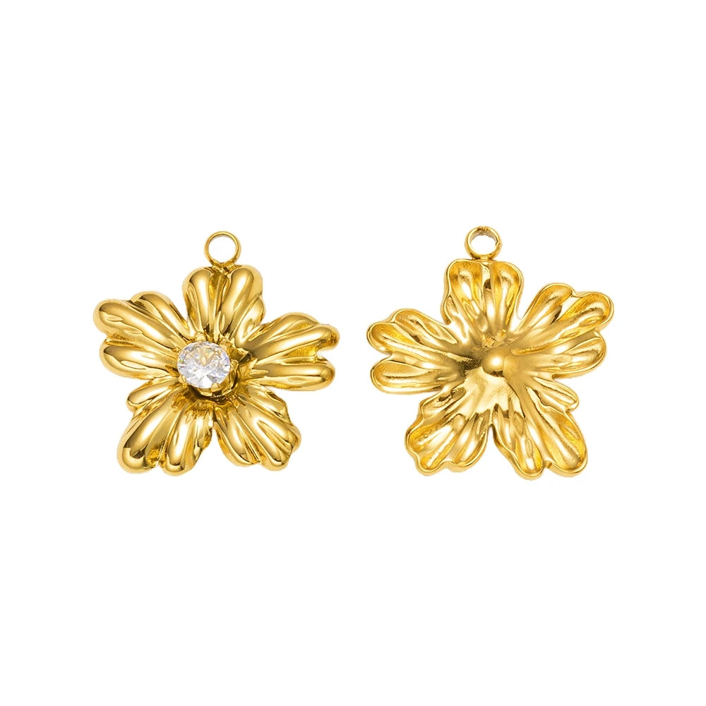 5pcs Gold Stainless Steel Flower Charms Metal Pearl Pendant for DIY Necklace Bracelet Jewelry Making and Crafting Wholesale Bulk Oasis Select