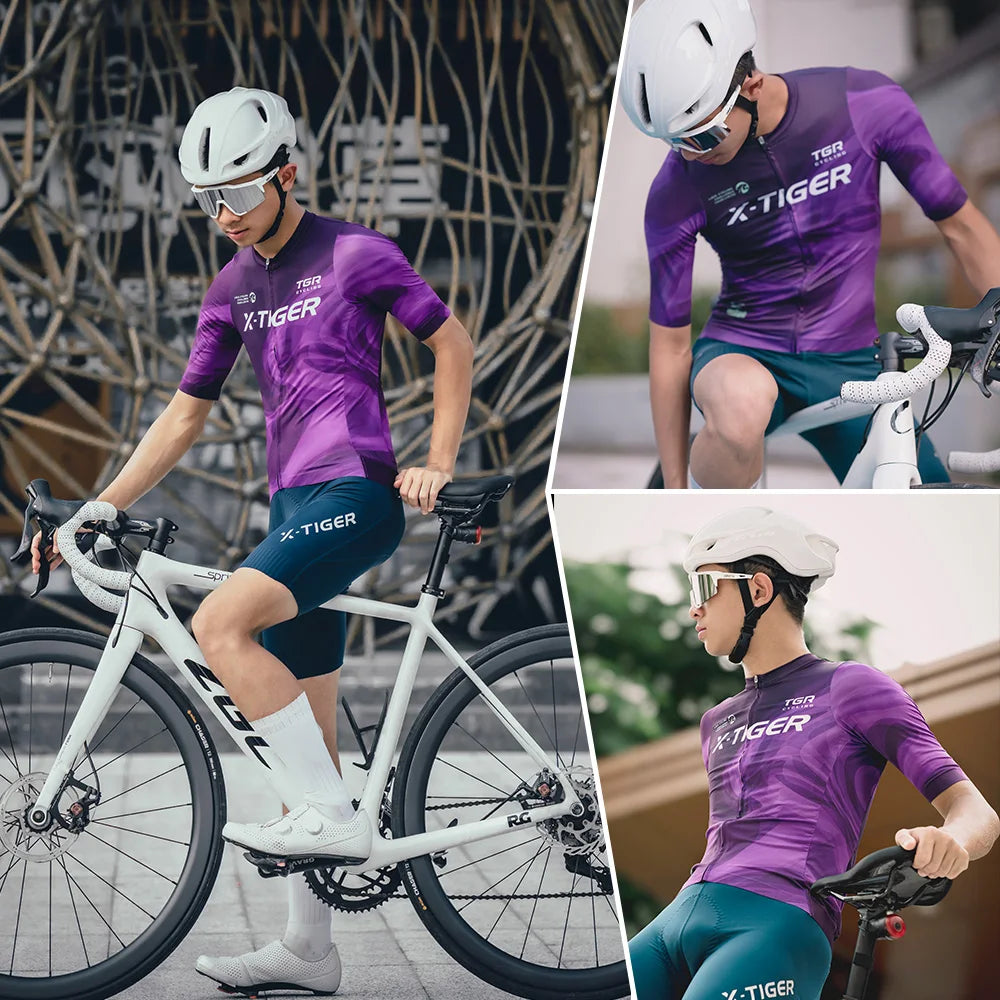 X-TIGER Men Cycling Jersey Pro Team MTB Road Bike Clothing Sports Breathable Quick Dry Short Shirt Slim Bicycle Racing Jersey Oasis Select