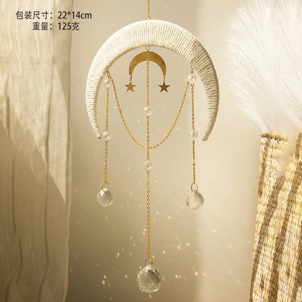 Natural Gravel Hourglass Blue Lotus Big Moon Pendant Garden Sun Catcher Crystal Ball Decoration Wind Chimes Oasis Select ms085