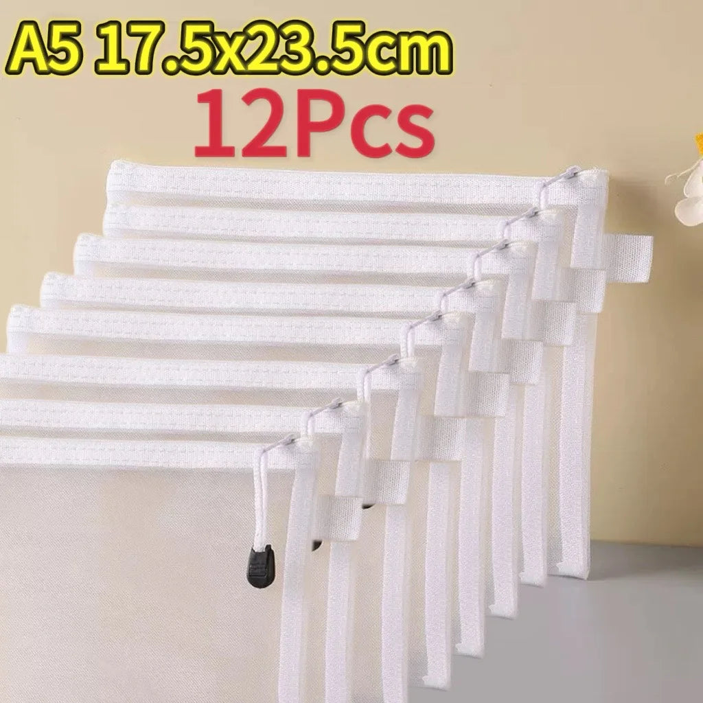 Transparent Mesh Storage Bags with Zipper for Lego Blocks, Puzzle&Toy Organization,Kids' Sorting Pouch for Small Parts Organizer Oasis Select 12pcs M white