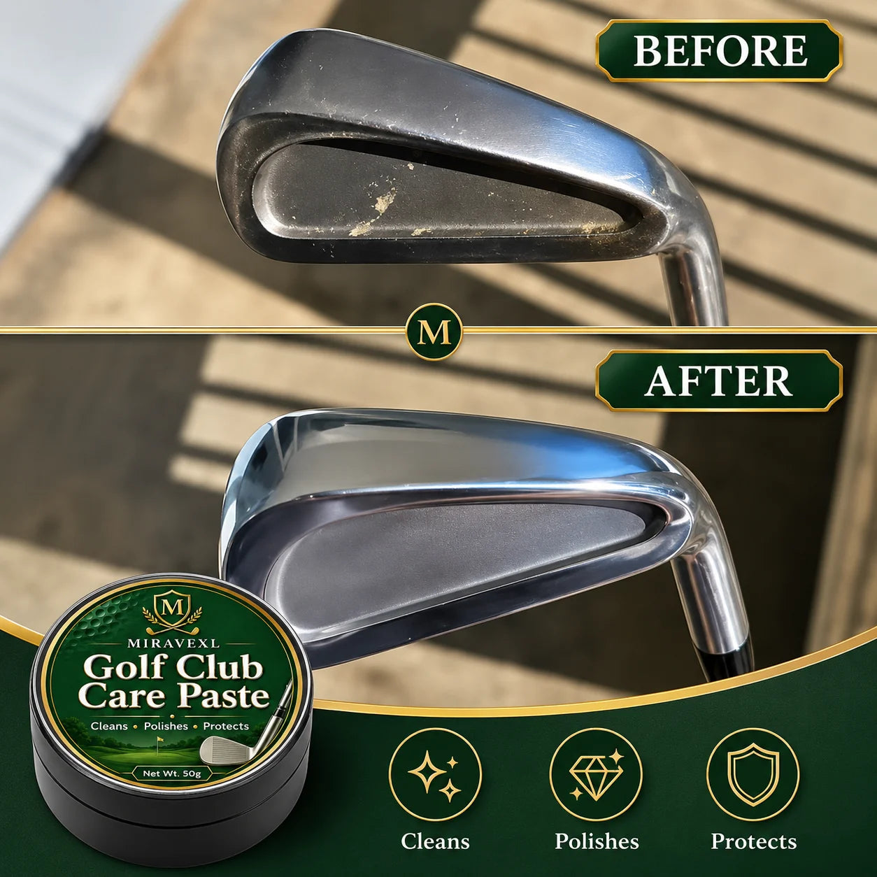 Golf Club Care Paste Kit with Polishing Cloth and Cleaning Brush, Club Head Cleaner Polish forIrons Wedges Putters Accessories! Oasis Select