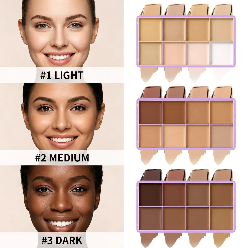 3pcs Cream Concealer Paltte & Gifts Brush Puff Long-Wear Natural Flawless Soft Matte Makeup Full Coverage Dark Circles Blemishes Oasis Select