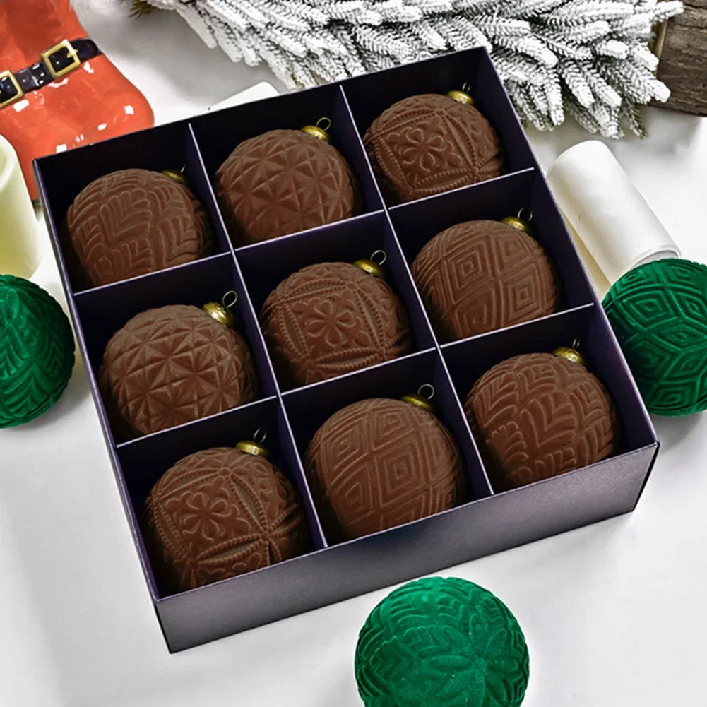 9-Pack Elegant Velvet Christmas Balls 10cm Hanging Ornaments Suitable For Festive Christmas Ornaments For Xmas Trees Home Decor Oasis Select