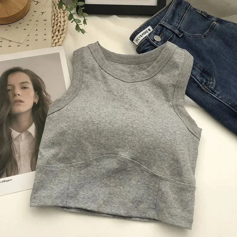 Sexy Breathable Bra Vest U-shaped Top with Pad Bra Crop Top Bra Black White Sleeveless Top Summer Oasis Select Light grey One Size