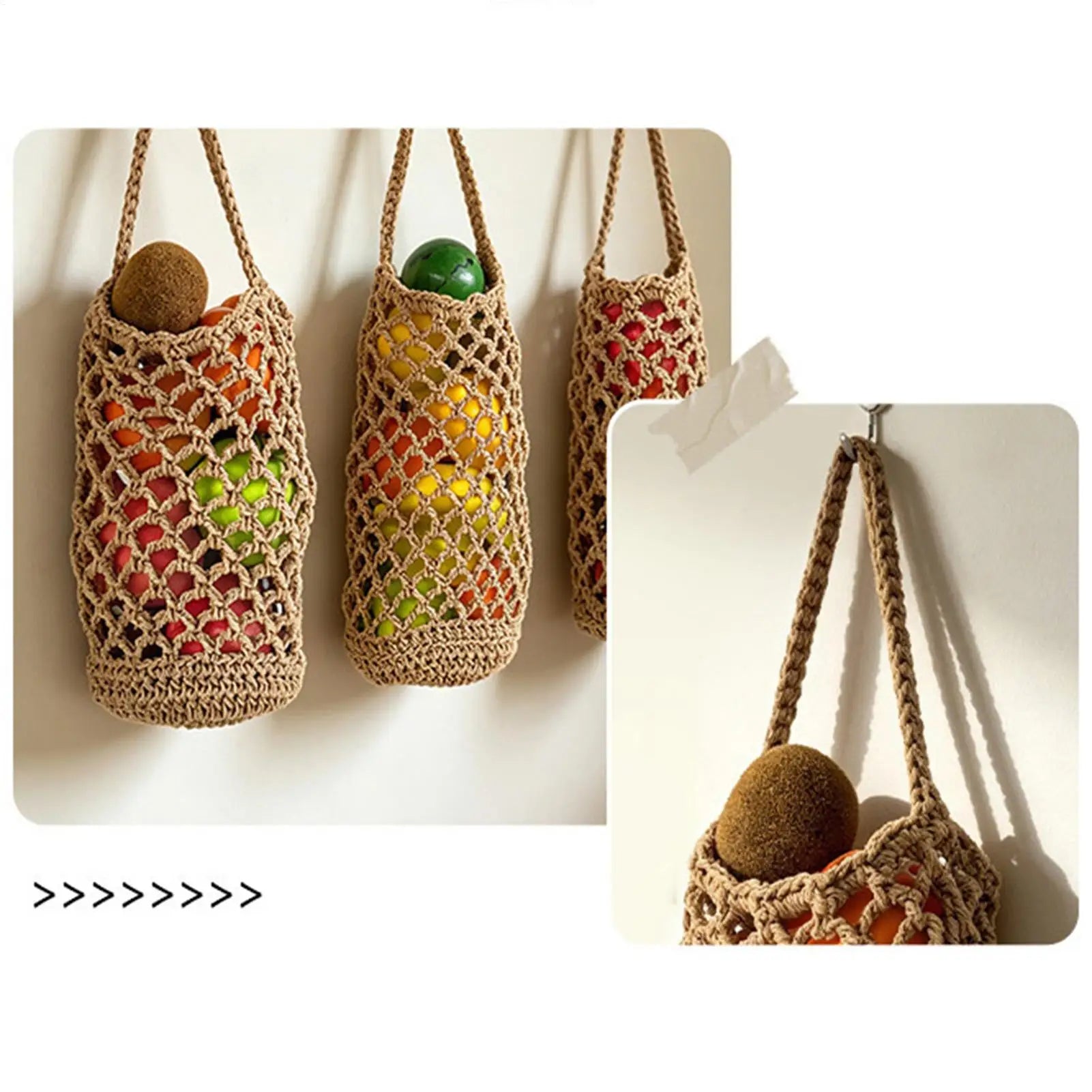 Wicker Weave Storage Basket Wall-mounted Vegetable Basket Fruit Sundry Basket Kitchen Storage Home Decoration Organizer