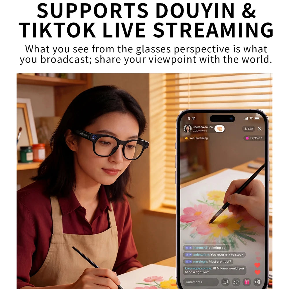 AI Smart Glasses 800W Shooting Camera HD Photo Video Voice Call Eyewear Men Lady Music Wireless Wearable Translation Waterproof Oasis Select