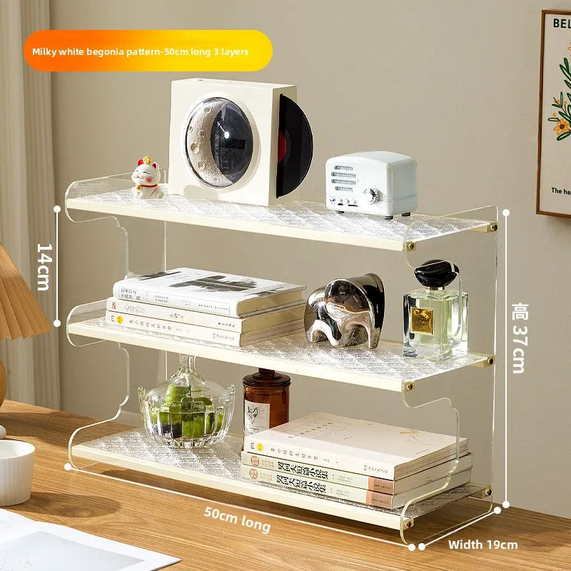 Desktop bookshelf, desktop shelf, desk storage rack, dormitory desk, study table, multi-layer shelf, multi-layer shelf Oasis Select Milky White 3-50