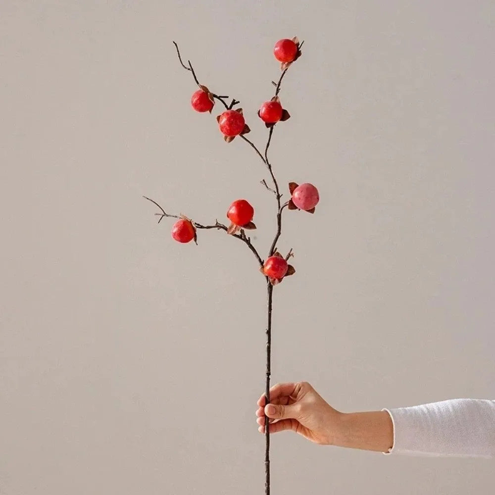 8 Heads Artificial Persimmon Branch Realistic Handmade Simulation Persimmon Fruit Plastic Elegant Fake Plants Living Room Oasis Select Red 88 cm
