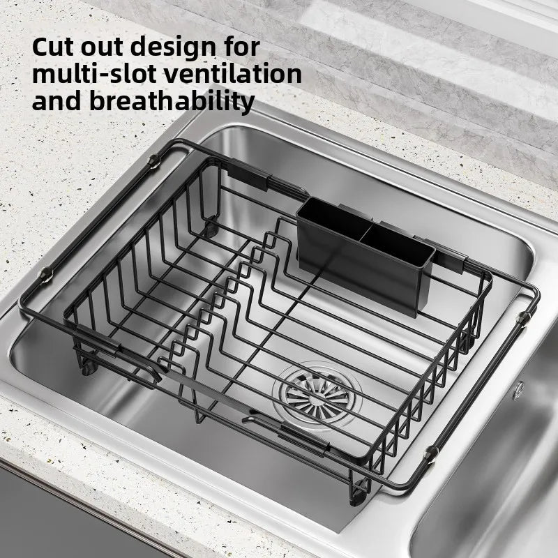 Retractable Sink Dish Drain Rack Kitchen Dish Plate Tableware Storage Basket Vegetable Basin Shelf Oasis Select