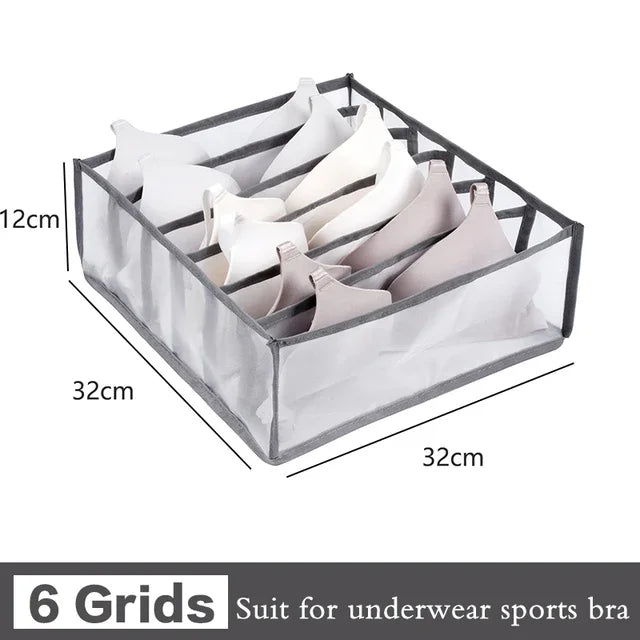 3pcs Foldable Underwear Underwear Socks Organizer With Dividers Clothes Storage Box Breathable Mesh Bag For Wardrobe Oasis Select Grey-6grids