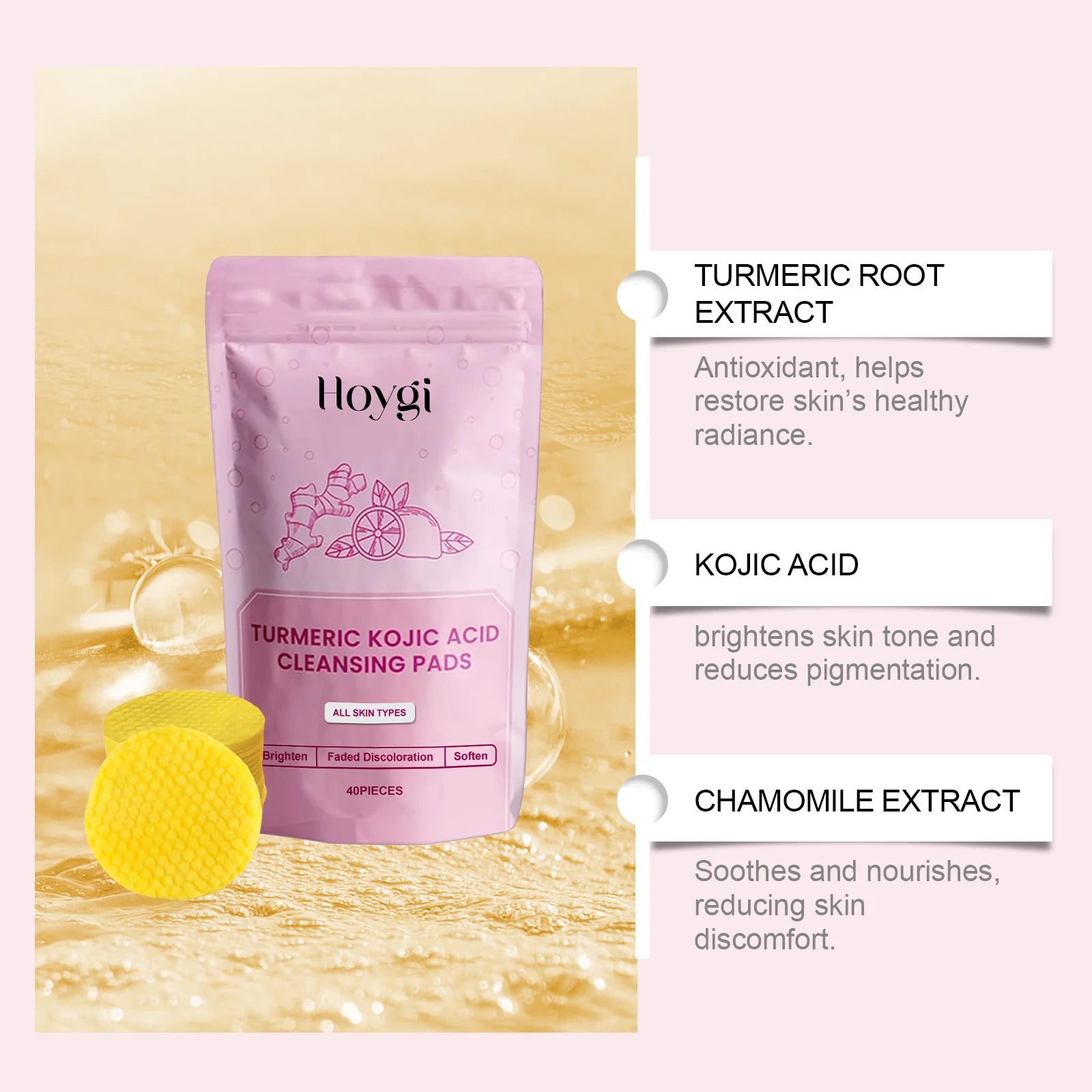 Turmeric Kojic Acid Cleansing Pads – Brighten, Exfoliate & Clear Pores