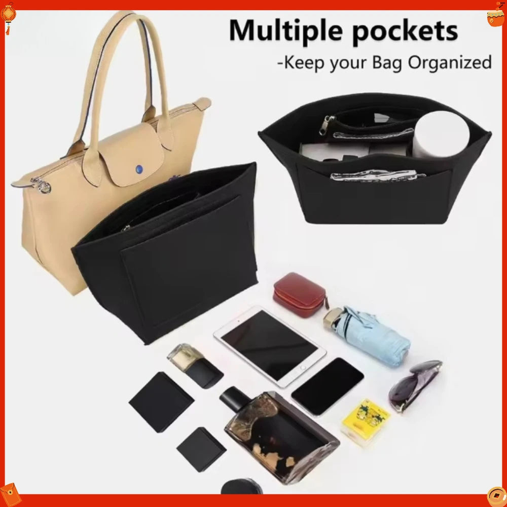 Felt Insert Lining Cosmetic Bag Fits For LongChamp,Handbag Support Liner Organizer Makeup Pouch Oasis Select