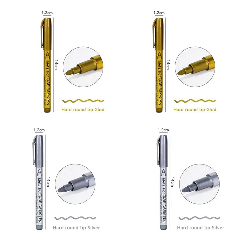 1/2/3/4Pcs Metallic Marker Pen Set Gold Silver Brush Pen Medium Point Markers For Metal Rock Painting Black Paper Card Making Oasis Select 4pcs Hard nib mix